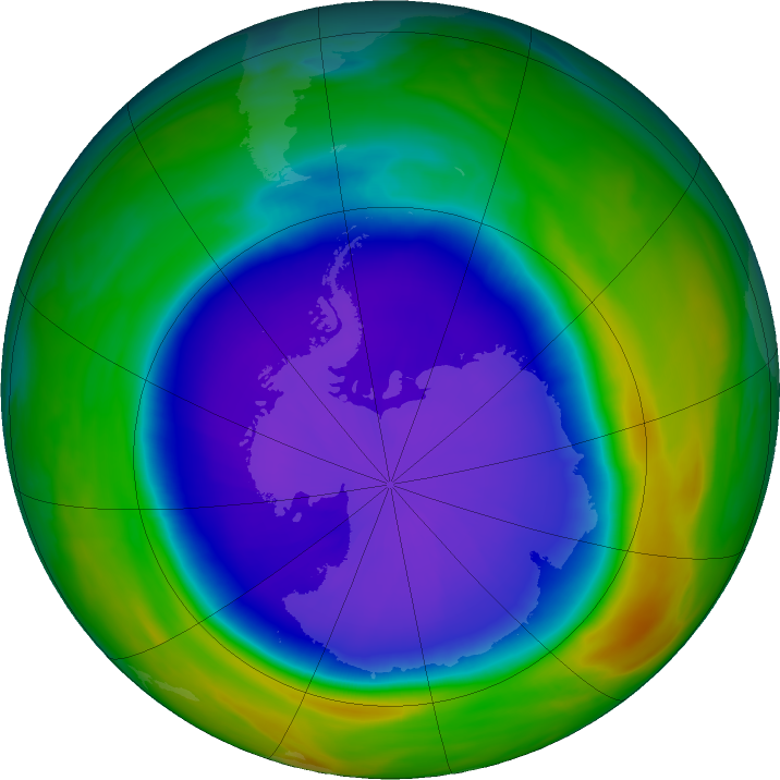 Antarctic ozone map for 25 September 2020